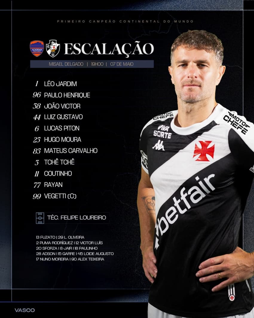 Puerto Cabello x Vasco - escalação