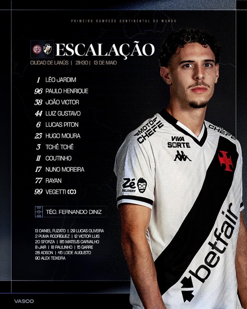 Vasco está escalado por Diniz para enfrentar o Lanús 