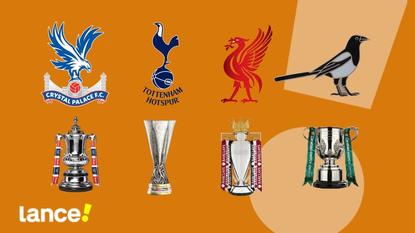 Crystal Palace, Tottenham, Liverpool e Newcastle, na respectiva ordem, ganharam títulos na atual temporada (Arte; Lance!)