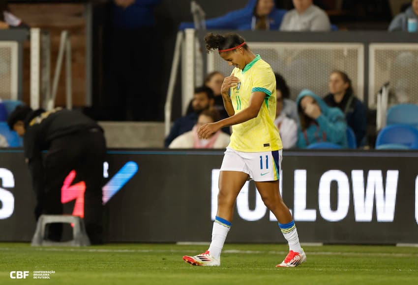 Amanda Gutierres comemora gol no amistooso entre Estados Unidos x Brasil no PayPal Park, na cidade de San Jose. (Foto: Rafael Ribeiro)