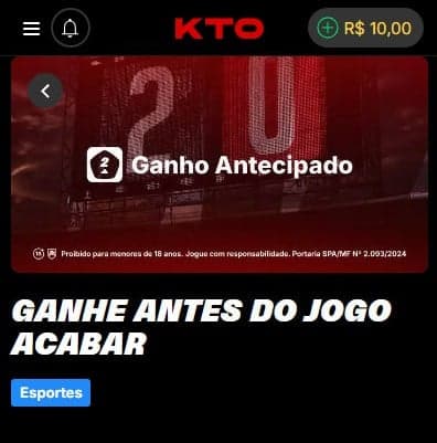 Captura da tela do Ganho Antecipado na casa de apostas no Campeonato Paulista KTO.