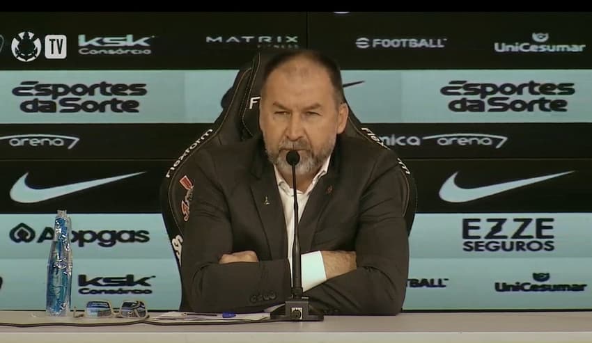 Augusto Melo, presidente do Corinthians, em coletiva (Reprodução: Corinthians TV)