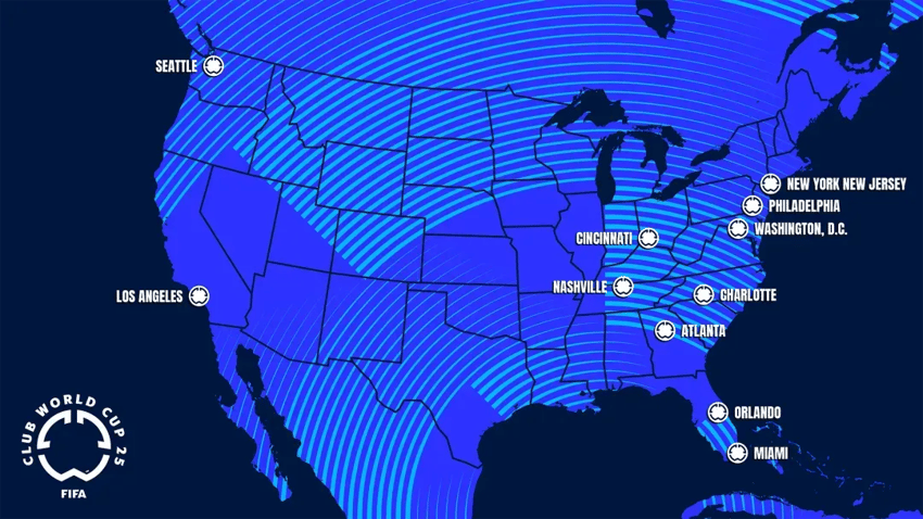 Mapa com sedes do Mundial de Clubes