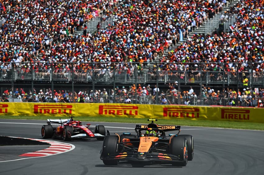 Lando Norris e Charles Leclerc no GP do Canadá pela F1 2025 (Foto: Rudy Carezzevoli/Getty Images/AFP)