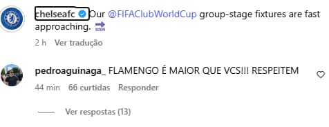 Flamenguista revoltado com postagem do Chelsea (Foto: Reprodução Redes sociais)