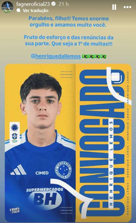 Filho de Fagner, Henrique Lemos, é convocado para Seleção Sub-15 (Foto: Reprodução Instagram)