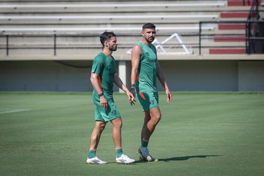 Martinelli e Ignácio no último treino do Fluminense antes de enfrentar a Inter de Milão no Mundial (Foto: Marcelo Gonçalves/FFC)