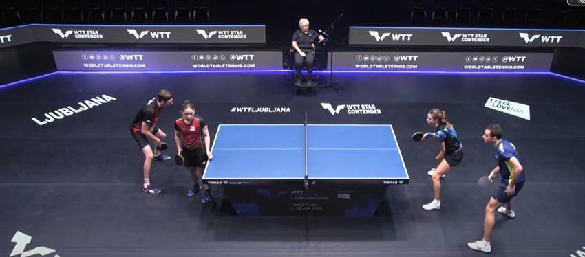 Hugo Calderano 3 Bruna Takahashi no WTT Star Contender na Eslovênia (imagem: reprodução Cazé TV)