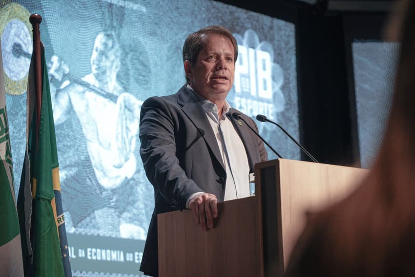 Marco La Porta, presidente do COB, durante apresentação do Relatório do PIB do Esporte Brasileiro (Divulgação/COB)