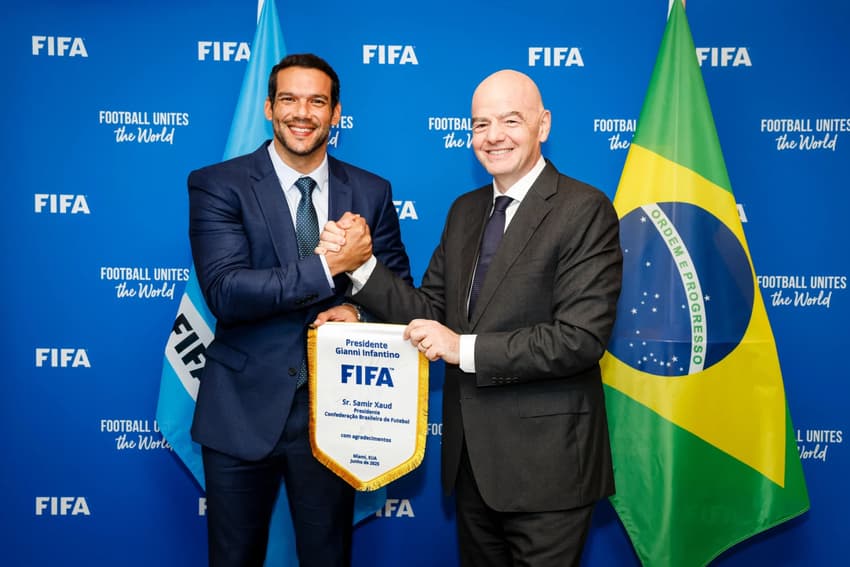 Samir Xaud, presidente da CBF e Gianni Infantino, presidente da Fifa