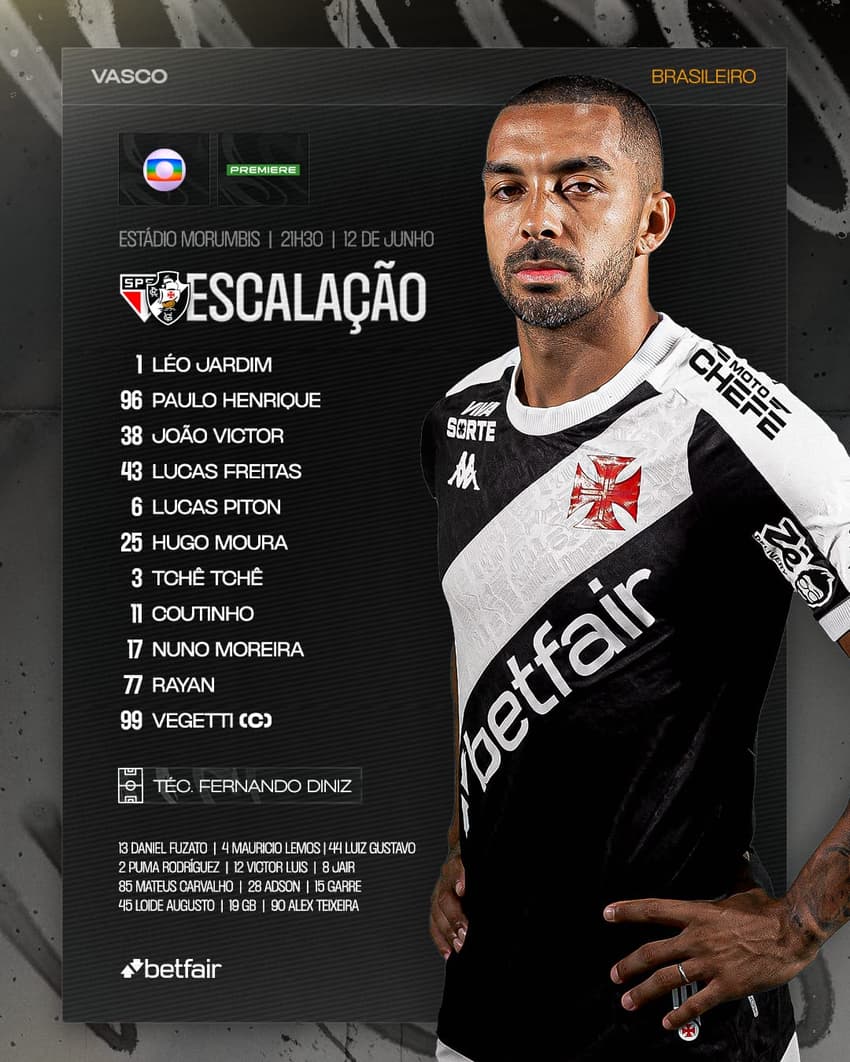 São Paulo x Vasco - escalação