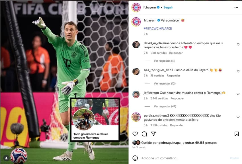 Publicação do Bayern em alusão ao Flamengo