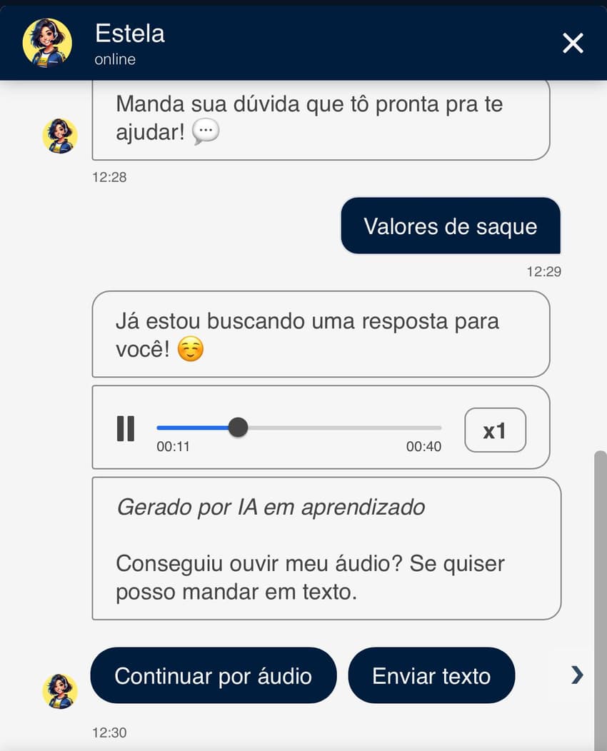 Captura da tela de atendimento da Estrela Bet.