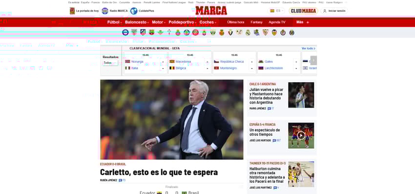 Jornal &quot;Marca&quot; analisa estreia de Ancelotti pela Seleção (Foto: Reprodução)