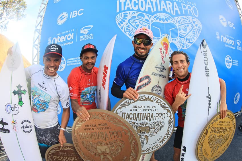 Pódio do Itacoatiara Pro 2025 (Foto: Tony D'Andrea)