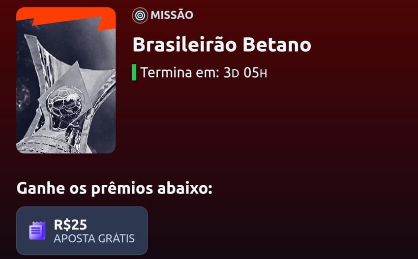  Captura de tela com missões esportivas da Betano do Brasileirão