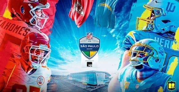 Imagem de divulgação para a partida entre Chargers e Chiefs no jogo da NFL no Brasil