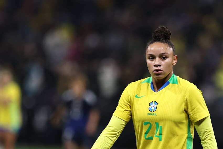 Atacante Dudinha durante Brasil x Japão, em 30 de maio, na Neo Química Arena. (Foto: Staff Images Woman/ CBF)