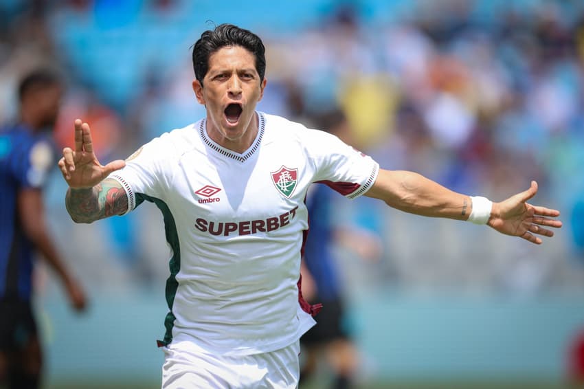 Germán Cano comemora ao marcar gol do Fluminense Palmeiras contra a Inter de Milão nas oitavas de final do Mundial (Foto: Marcelo Gonçalves/FFC)