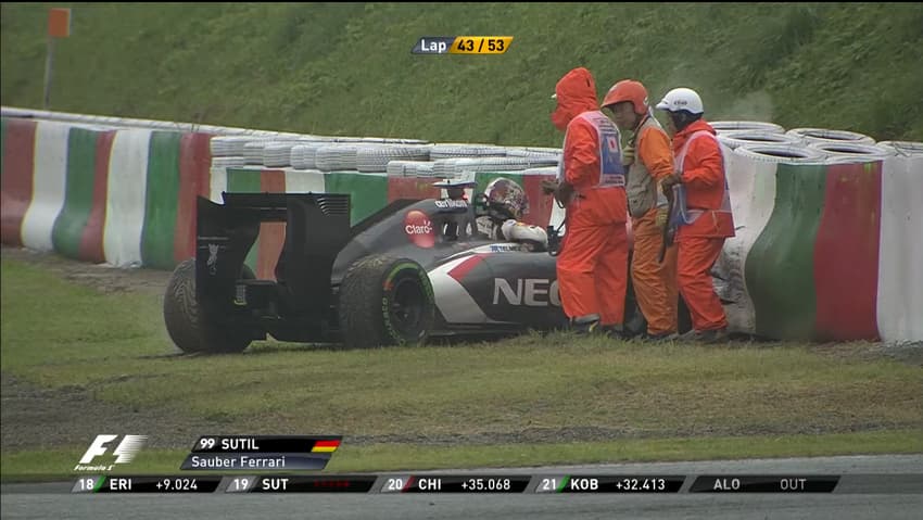 Batida de Adrian Sutil no GP do Japão de 2014 (Foto: Reprodução / F1TV)