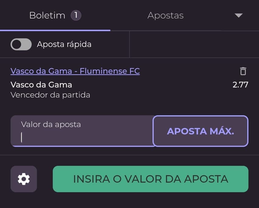 Captura de tela do bilhete de apostas esportivas no Brasileirão.