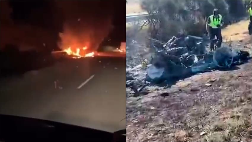 Carro de Diogo Jota pegou fogo após acidente em rodovia na Espanha (Foto: Reprodução/X)