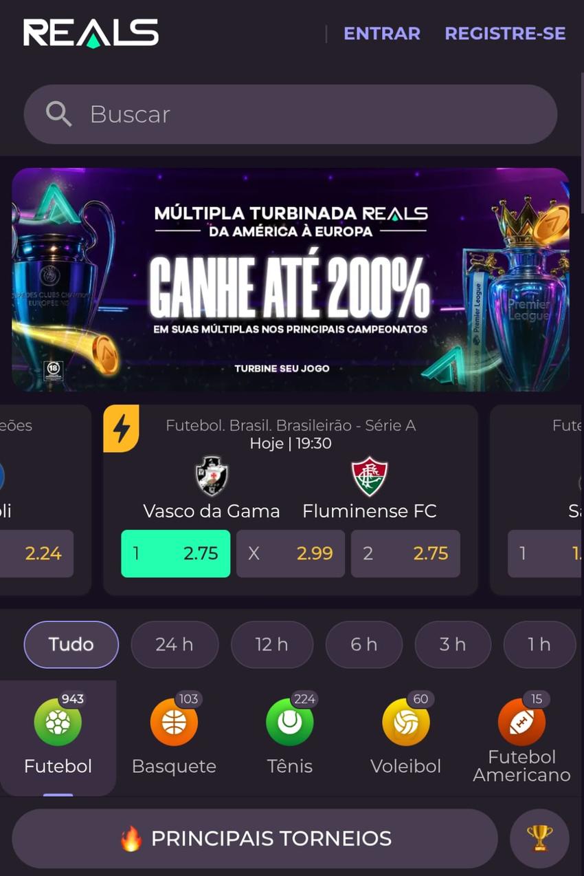 Captura de tela da seção de modalidades esportivas na casa de apostas.