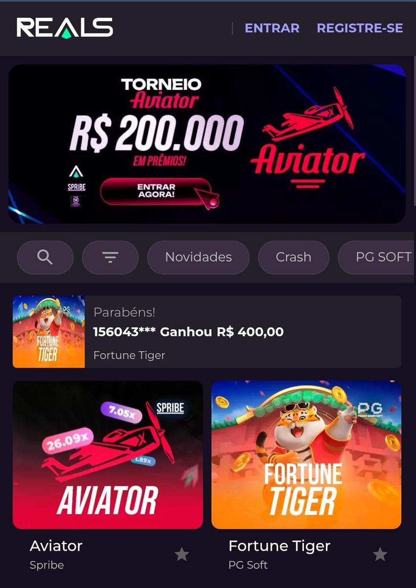 Captura de tela dos jogos e ofertas do Reals Bet Cassino