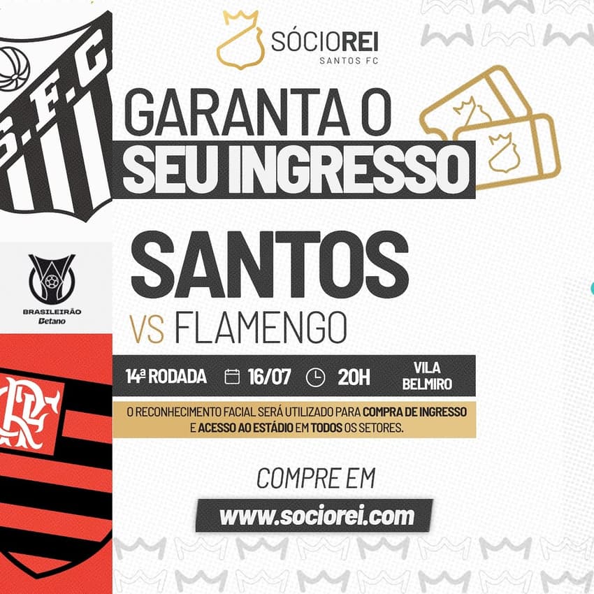 Santos inicia venda de ingressos para o duelo contra o Flamengo, na Vila Belmiro. (Foto: Divulgação/ Santos)