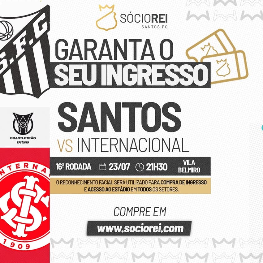 Santos inicia as vendas dos ingressos para o duelo diante do Internacional. (Foto: Divulgação/ Santos FC)