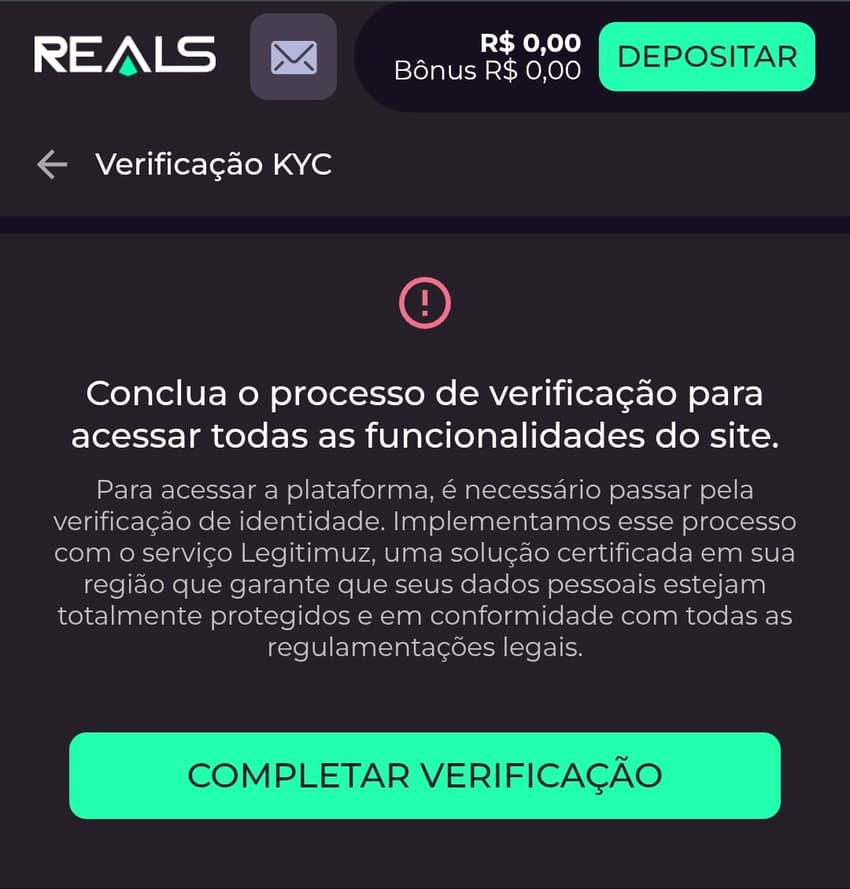 Captura de tela do processo de verificação de identidade.