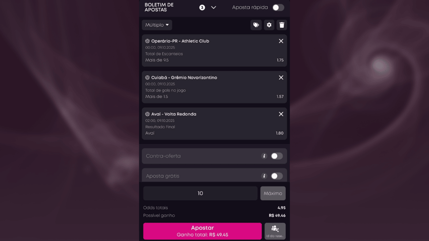  Captura de tela mostra como montar um bilhete de aposta múltipla.