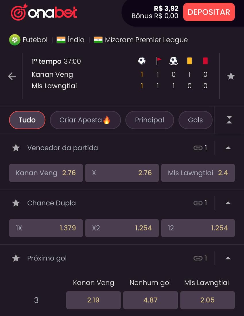 Captura de tela de estatística em apostas ao vivo na Onabet
