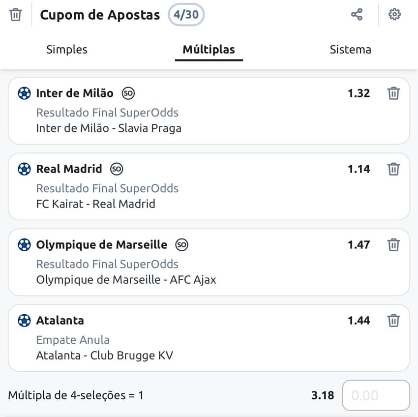 Exemplo de aposta múltipla com empate anula aposta na Betano.