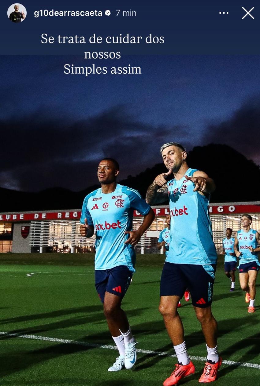 Postagem de Arrascaeta para De La Cruz após polêmicas no Flamengo Foto: Reprodução)