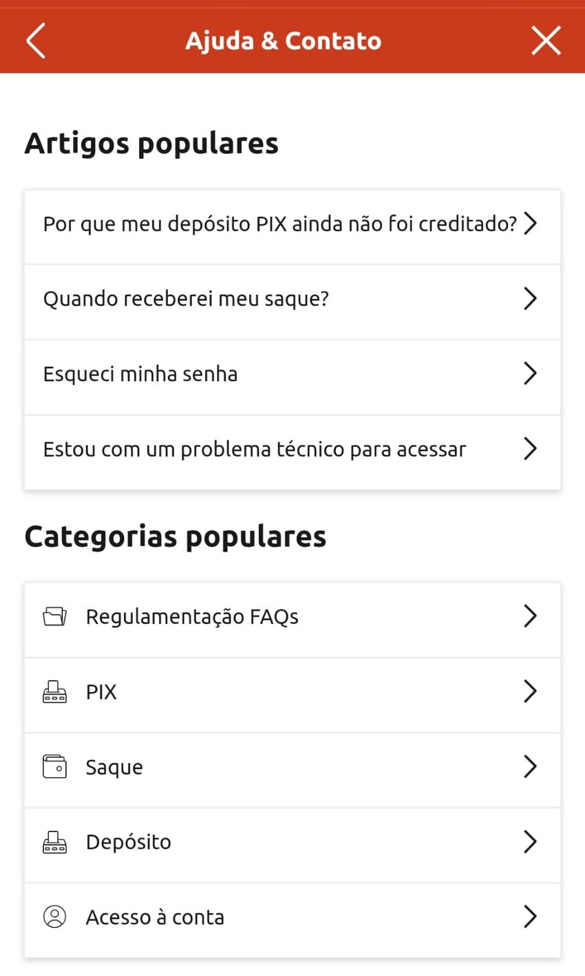 Captura de tela da central de ajuda da Betboo com artigos populares.