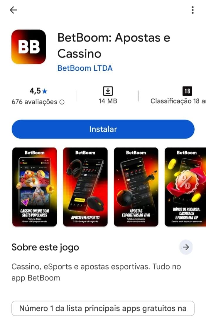 Captura de tela do Betboom app na Google Play Store.