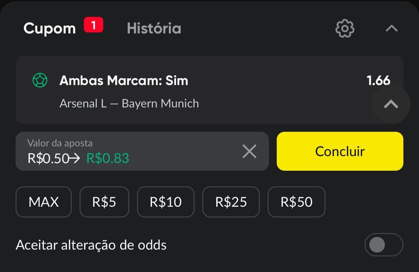 Captura de tela do cupom de apostas no Betboom app.