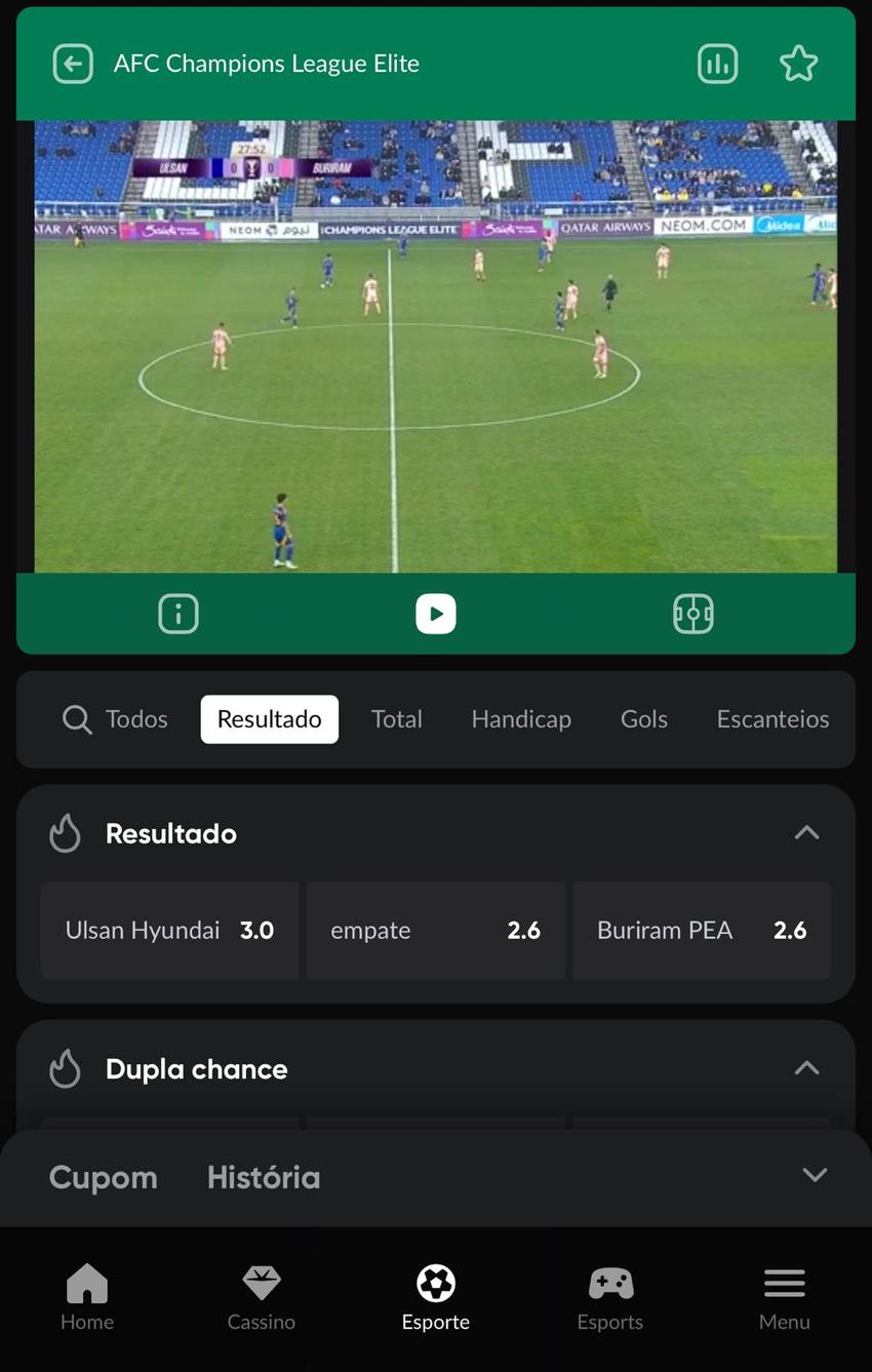 Captura de tela mostra o streaming ao vivo no Betboom App.