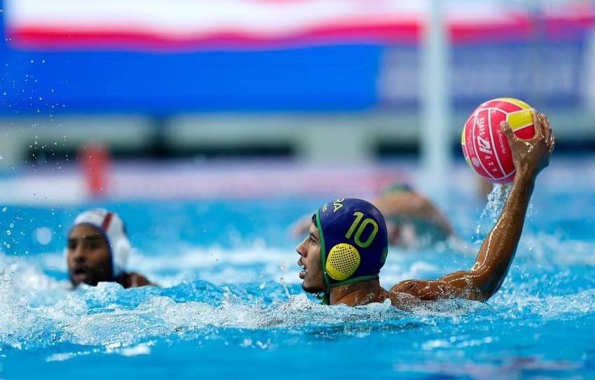 Seleção Brasileira de polo aquático no Mundial de Esportes Aquáticos de Singapura (Foto: PAB - Polo Aquático Brasil/Satiro Sodré)