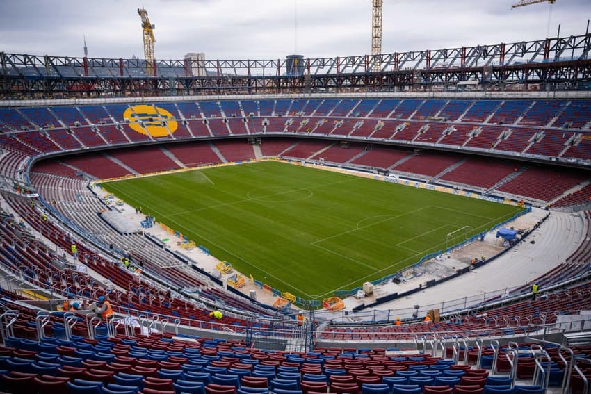 Estágio atual da reforma do Camp Nou Spotify (Foto: Reprodução/Barcelona)