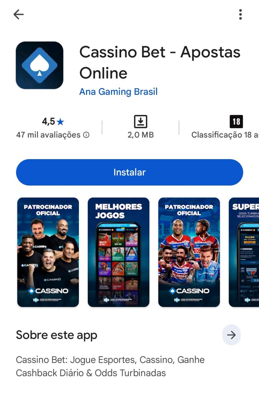 Captura de tela da página do aplicativo do CassinoPix na Play Store.