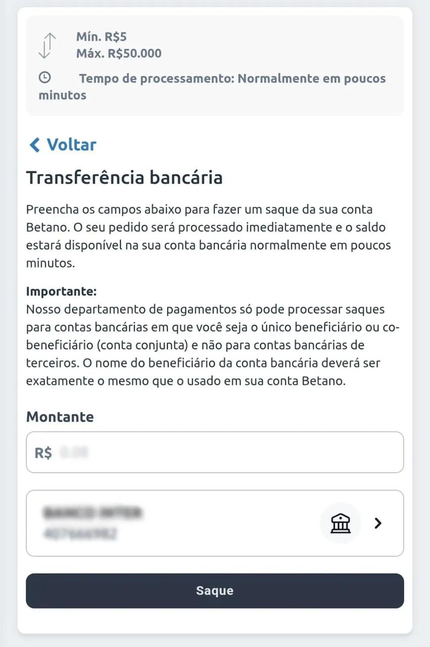 Captura de tela do saque Betano via TED.
