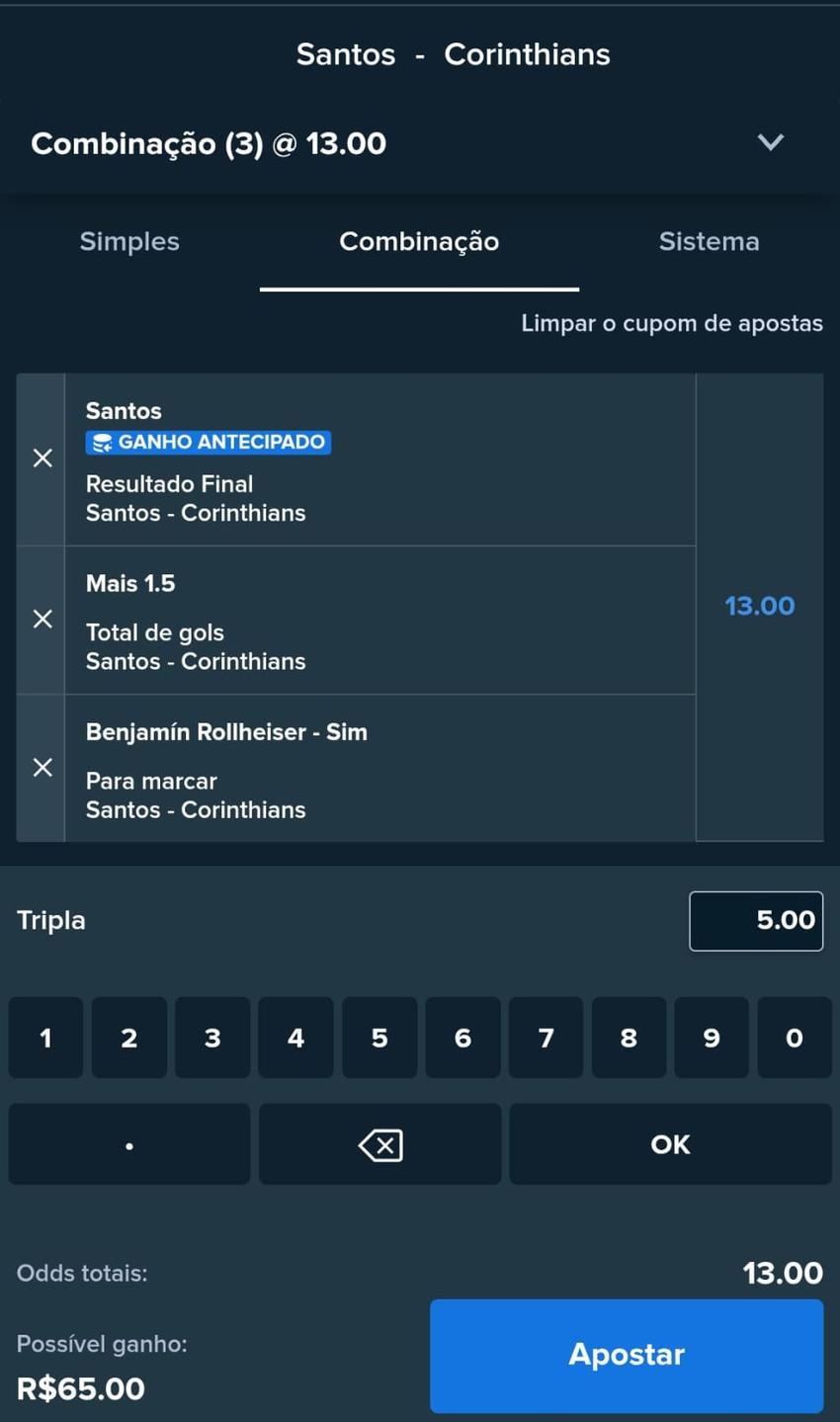 Captura de tela com o Construtor de Apostas do Stake App ativado.