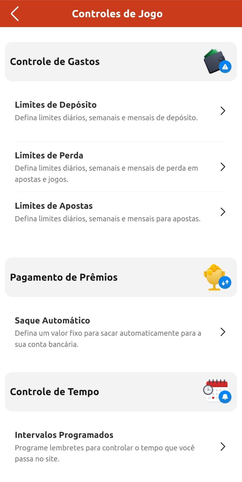 Captura de tela das ferramentas de jogo responsável e seguro na Betboo.