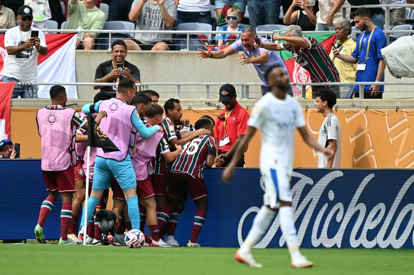 Comemoração dos jogadores do Fluminense (Foto: CHANDAN KHANNA / AFP)