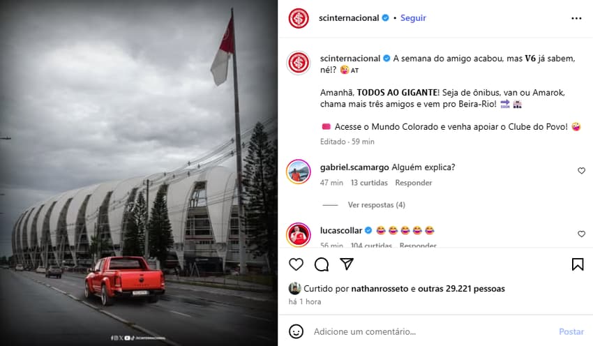 Publicação do Inter, ironizando a polêmica em seu Instagram