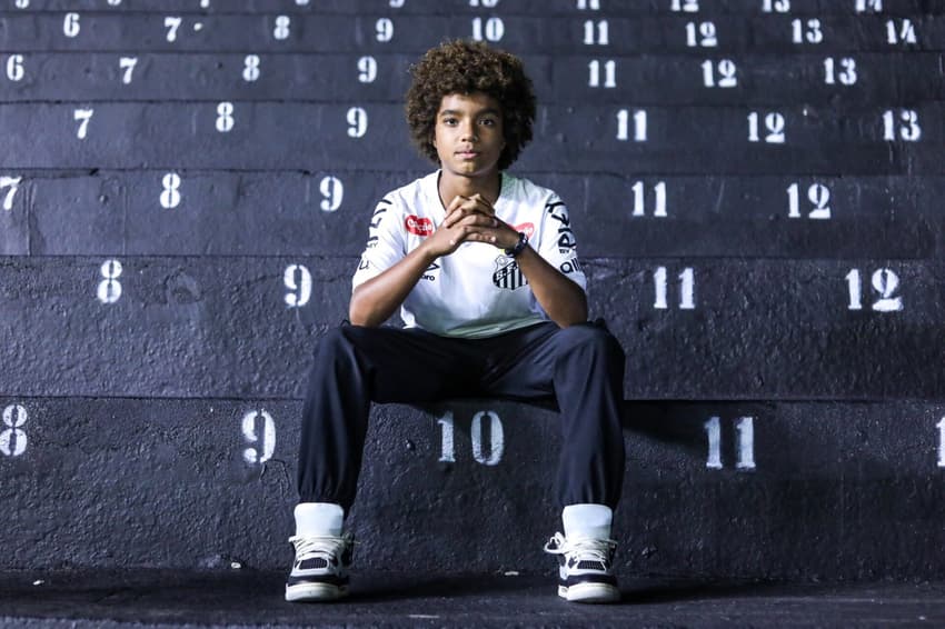 Kauan Basile está atualmente no time Sub-13 do Santos e tem status de 'novo raio' na Vila Belmiro. (Foto: Reinaldo Campos/Santos FC)