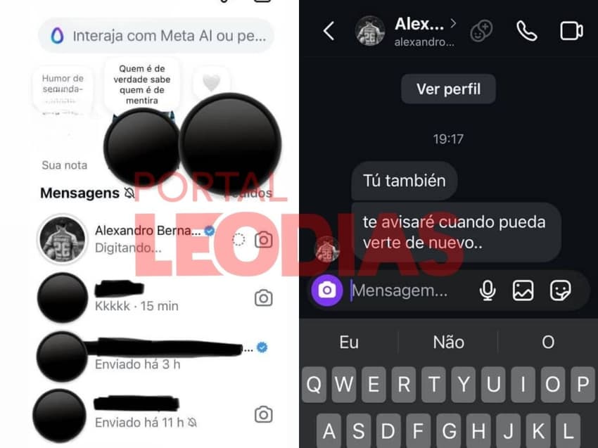 Conversas de Bernabei, do Internacional, com suposta amante (Foto: Portal Leodias)
