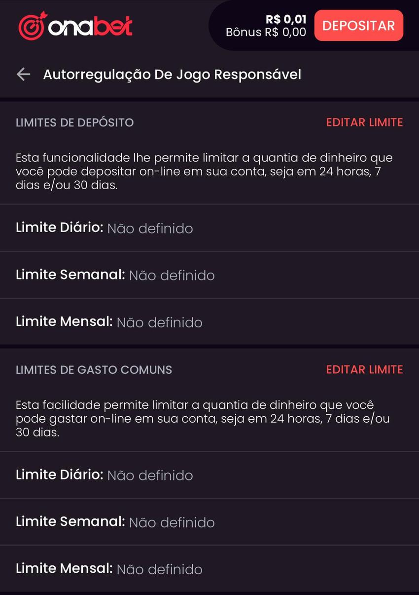 Captura de tela de autorregulação de jogo responsável na Onabet Apostas